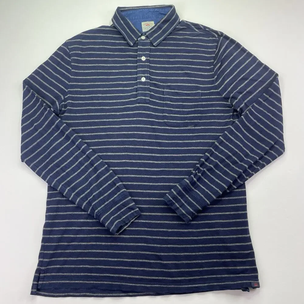 Faherty LS Polo Shirt Mens Medium Collared Blue White Stripes
